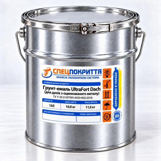 Ґрунт-емаль для оцинкованих металевих дахів UltraFort DACH, 10 кг Ґрунт-емаль для оцинкованих металевих дахів UltraFort DACH, 10 кг